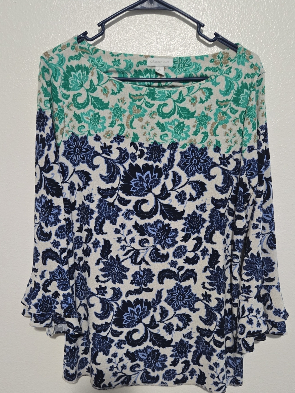 Charter Club Navy & Mint Floral Boatneck Women's Top
